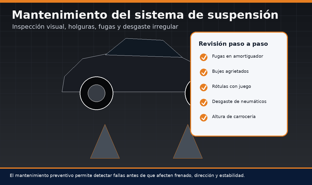 Mantenimiento del sistema de suspensión paso a paso con revisión de bujes amortiguadores y neumáticos
